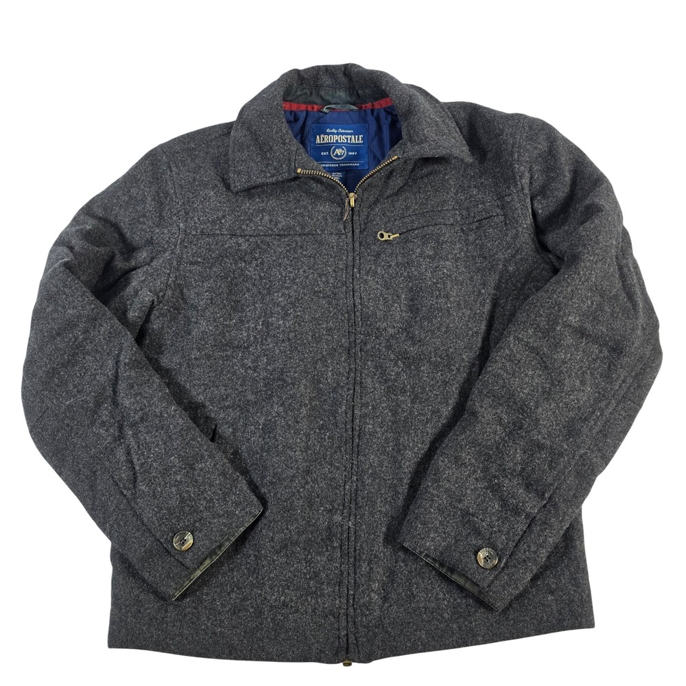 Aeropostale Men's Charcoal Wool Blend Zip Up Bomber Jacket Small
